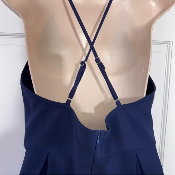 NWT Elia Cher Navy Midi Dress Deep V Neck Strappy Back Summer Size L - Picture 7 of 8